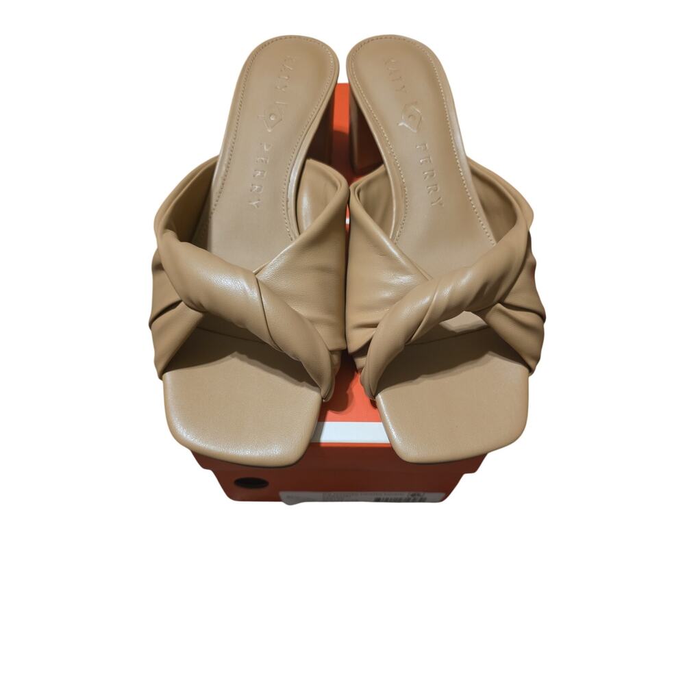 Katy Perry Tooliped Twisted Sandal 9.5 Nude Block Heel Square Toe NIB Minimalist - Picture 1 of 5